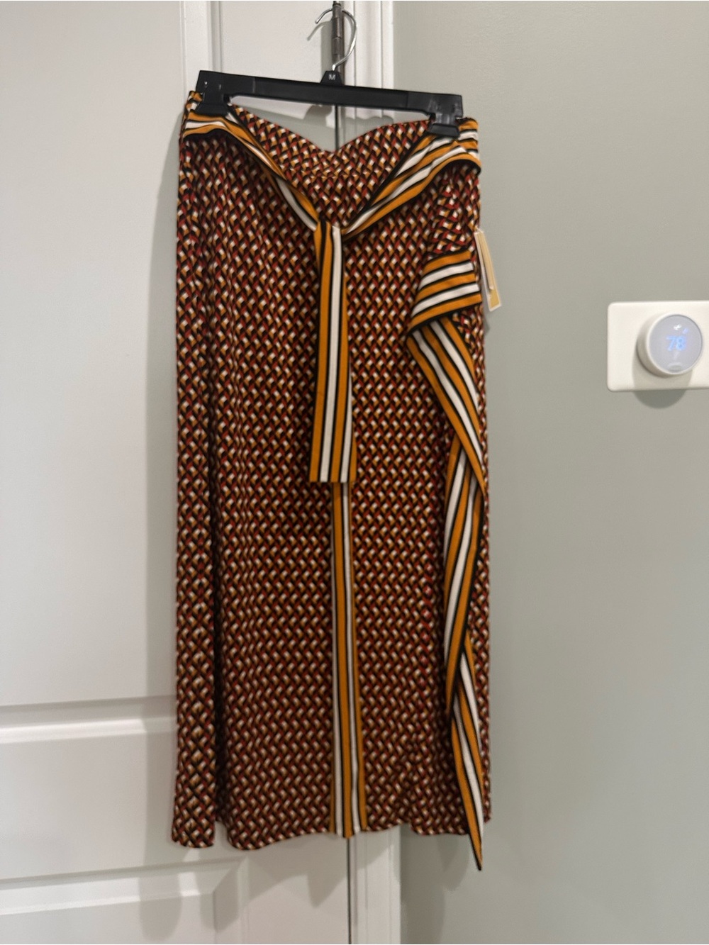 Michael Kors Brown and Mustard Geometric Skirt with Striped Sash